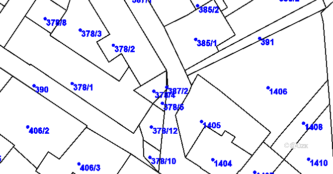 Parcela st. 387/2 v KÚ Rumburk, Katastrální mapa