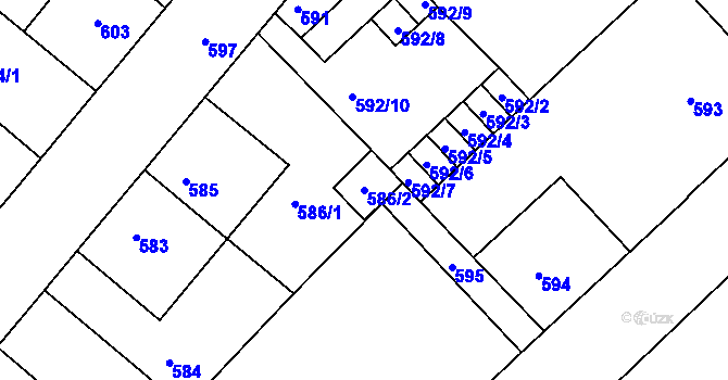 Parcela st. 586/2 v KÚ Rumburk, Katastrální mapa