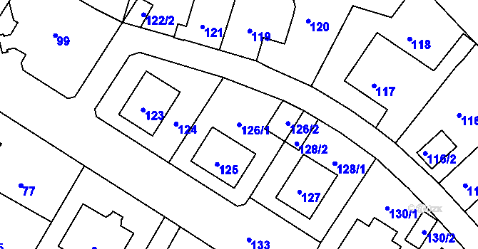 Parcela st. 126/1 v KÚ Rumburk, Katastrální mapa