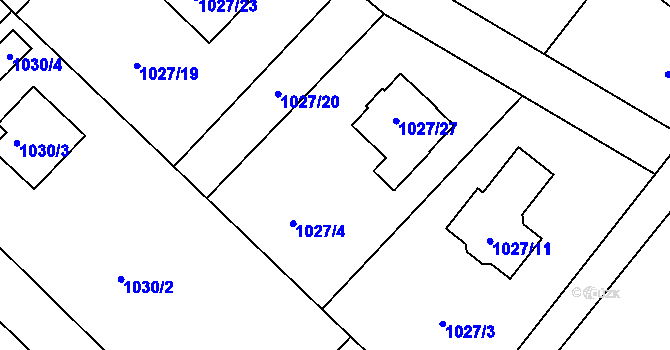 Parcela st. 1027/4 v KÚ Rumburk, Katastrální mapa