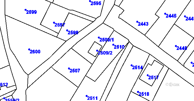 Parcela st. 2509/2 v KÚ Rumburk, Katastrální mapa