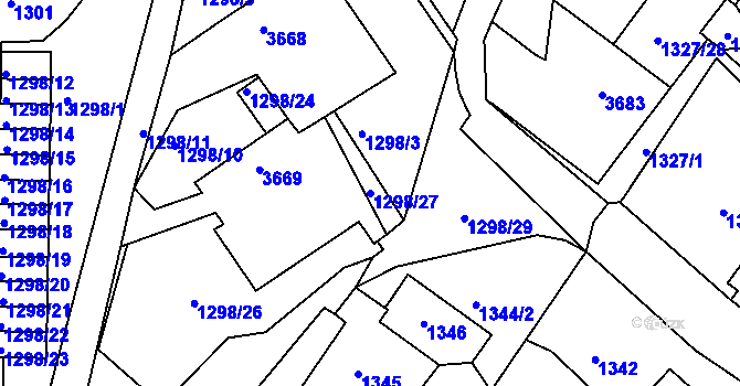 Parcela st. 1298/27 v KÚ Rumburk, Katastrální mapa