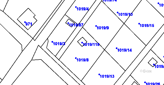 Parcela st. 1019/118 v KÚ Rumburk, Katastrální mapa
