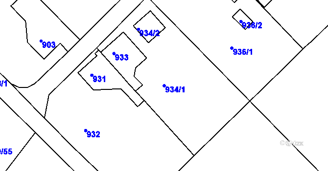 Parcela st. 934/1 v KÚ Rumburk, Katastrální mapa