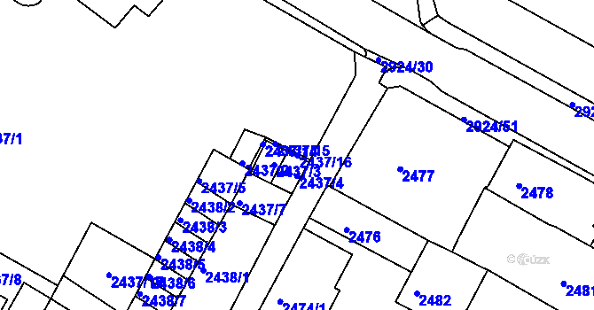 Parcela st. 2437/16 v KÚ Rumburk, Katastrální mapa