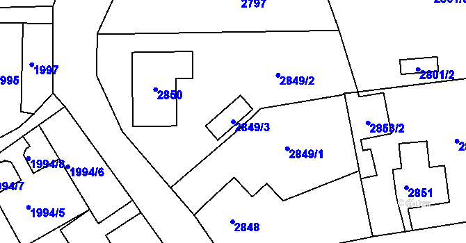 Parcela st. 2849/3 v KÚ Rumburk, Katastrální mapa