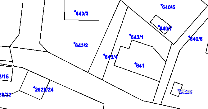 Parcela st. 643/4 v KÚ Rumburk, Katastrální mapa