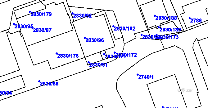 Parcela st. 2830/171 v KÚ Rumburk, Katastrální mapa