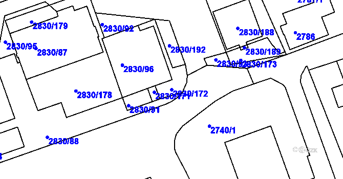 Parcela st. 2830/172 v KÚ Rumburk, Katastrální mapa