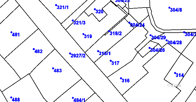 Parcela st. 318/1 v KÚ Rumburk, Katastrální mapa