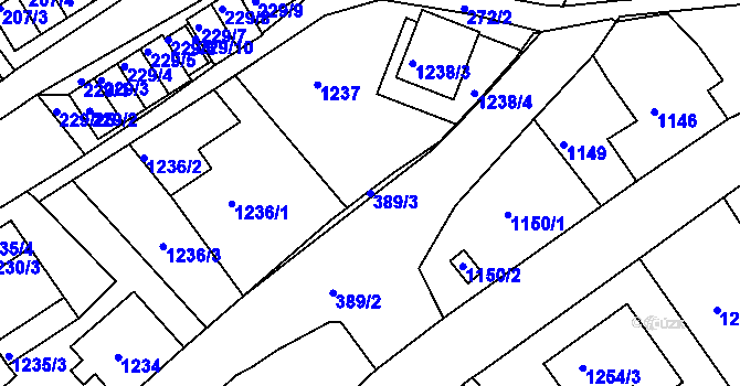 Parcela st. 389/3 v KÚ Rumburk, Katastrální mapa