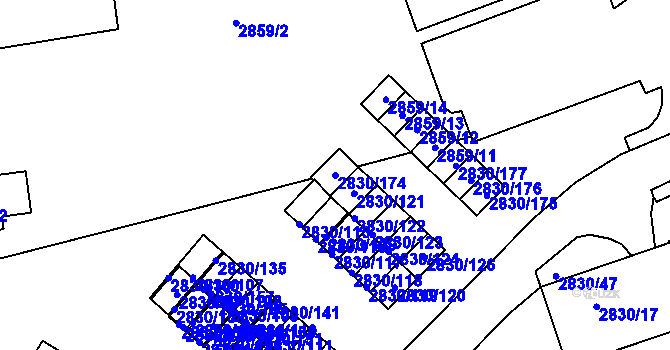 Parcela st. 2830/174 v KÚ Rumburk, Katastrální mapa