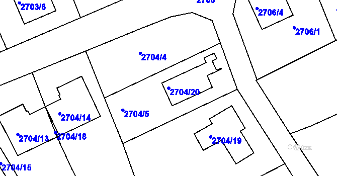 Parcela st. 2704/20 v KÚ Rumburk, Katastrální mapa