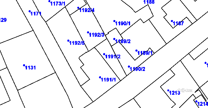 Parcela st. 1191/2 v KÚ Rumburk, Katastrální mapa