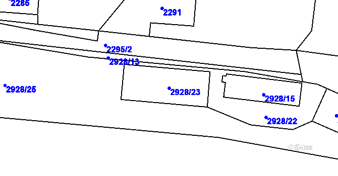 Parcela st. 2928/23 v KÚ Rumburk, Katastrální mapa