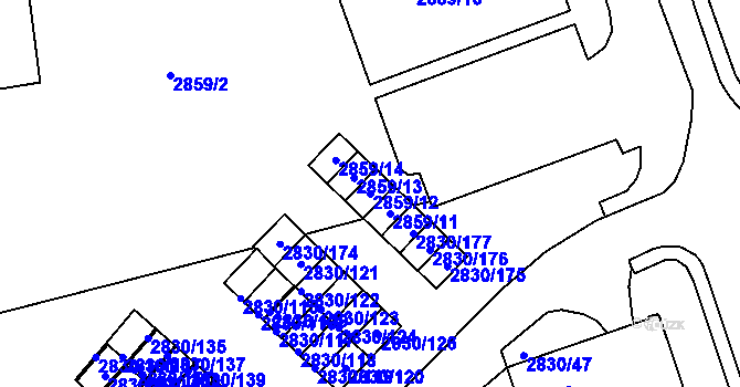 Parcela st. 2859/12 v KÚ Rumburk, Katastrální mapa