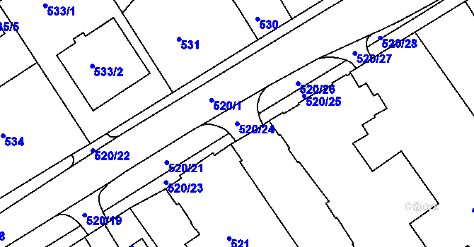 Parcela st. 520/24 v KÚ Rumburk, Katastrální mapa