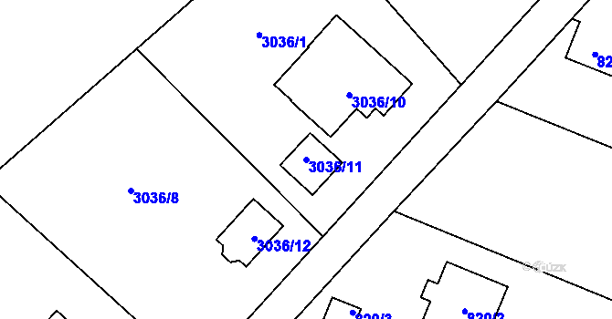 Parcela st. 3036/11 v KÚ Rumburk, Katastrální mapa