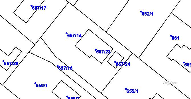 Parcela st. 657/23 v KÚ Rumburk, Katastrální mapa