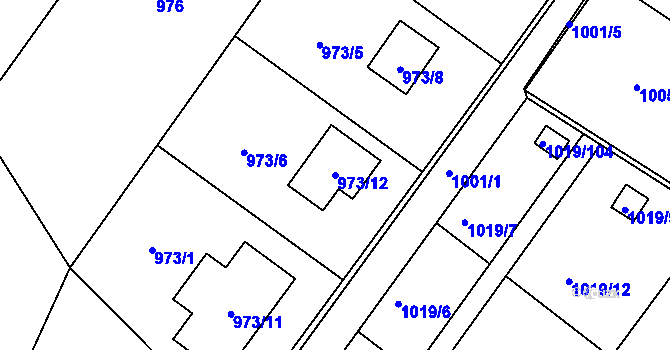 Parcela st. 973/12 v KÚ Rumburk, Katastrální mapa