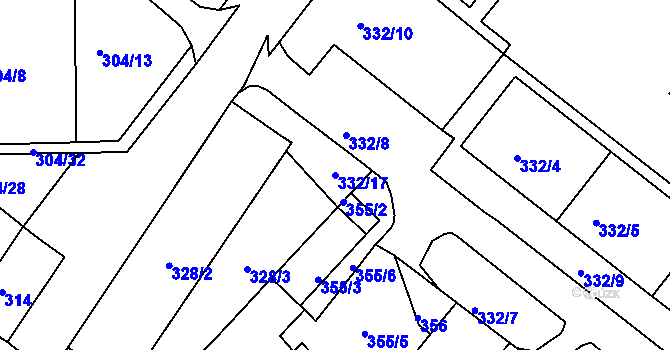 Parcela st. 332/17 v KÚ Rumburk, Katastrální mapa