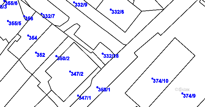 Parcela st. 332/18 v KÚ Rumburk, Katastrální mapa
