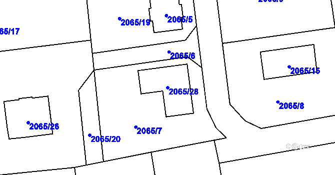 Parcela st. 2065/28 v KÚ Rumburk, Katastrální mapa