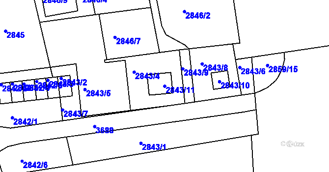 Parcela st. 2843/11 v KÚ Rumburk, Katastrální mapa