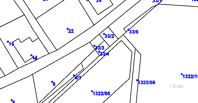 Parcela st. 33/4 v KÚ Horní Jindřichov, Katastrální mapa