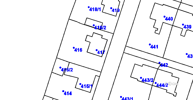 Parcela st. 417 v KÚ Horní Jindřichov, Katastrální mapa