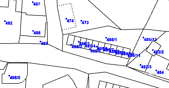 Parcela st. 485/4 v KÚ Horní Jindřichov, Katastrální mapa
