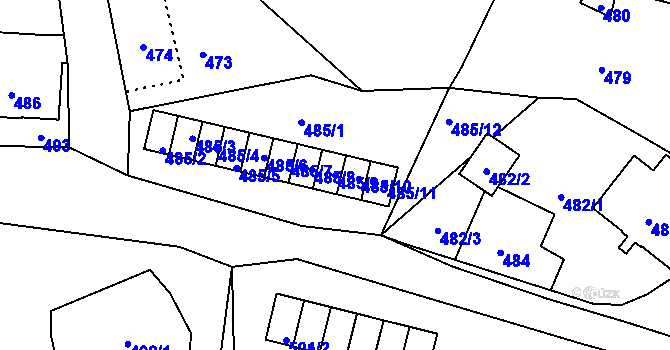 Parcela st. 485/9 v KÚ Horní Jindřichov, Katastrální mapa