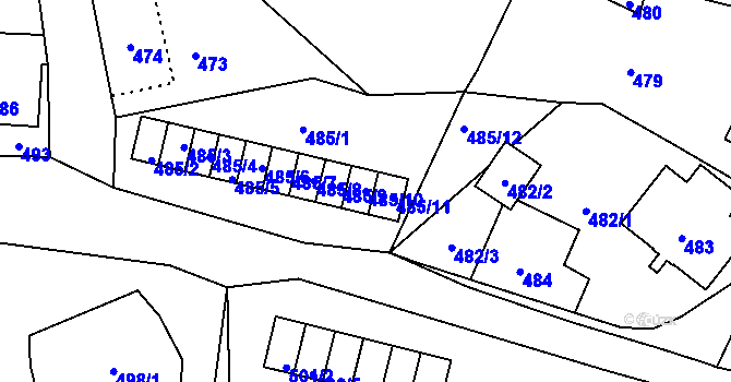 Parcela st. 485/10 v KÚ Horní Jindřichov, Katastrální mapa