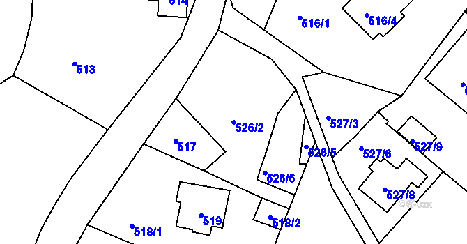 Parcela st. 526/2 v KÚ Horní Jindřichov, Katastrální mapa