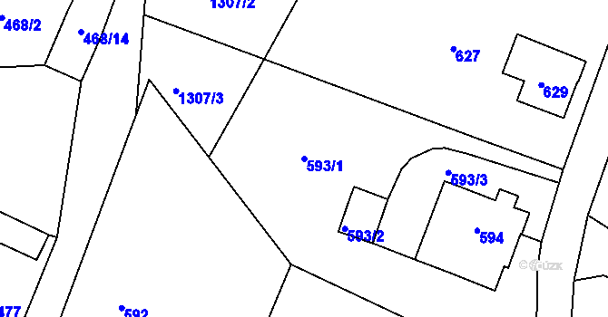 Parcela st. 593/1 v KÚ Horní Jindřichov, Katastrální mapa