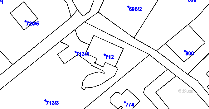 Parcela st. 712 v KÚ Horní Jindřichov, Katastrální mapa