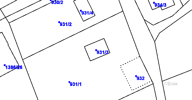 Parcela st. 931/3 v KÚ Horní Jindřichov, Katastrální mapa