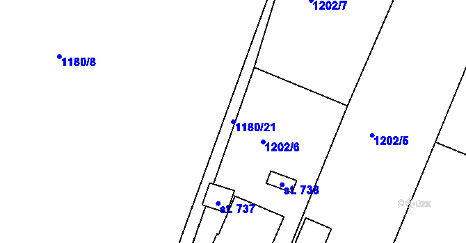 Parcela st. 1180/21 v KÚ Dolní Křečany, Katastrální mapa