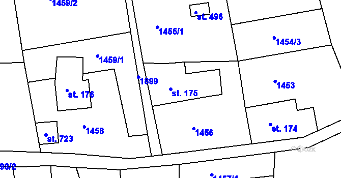 Parcela st. 175 v KÚ Dolní Křečany, Katastrální mapa