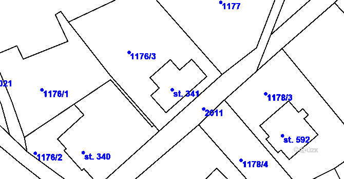 Parcela st. 341 v KÚ Dolní Křečany, Katastrální mapa