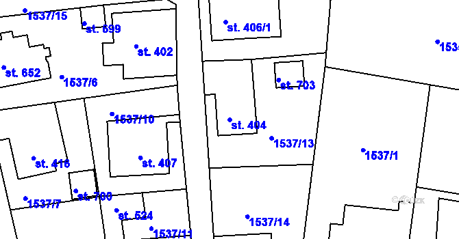 Parcela st. 404 v KÚ Dolní Křečany, Katastrální mapa