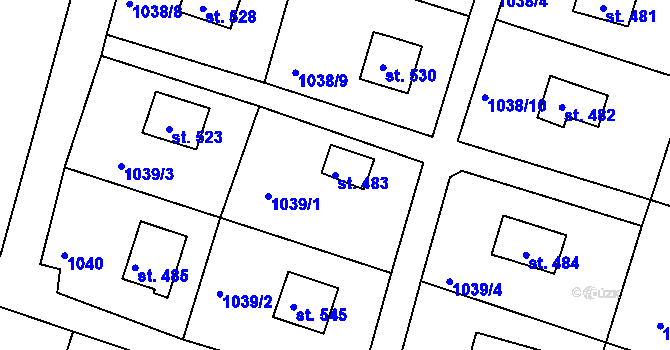 Parcela st. 483 v KÚ Dolní Křečany, Katastrální mapa