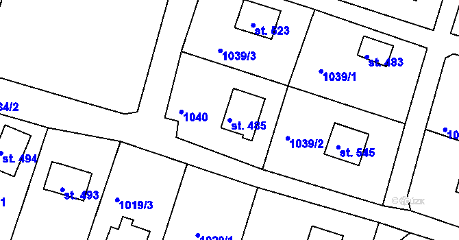 Parcela st. 485 v KÚ Dolní Křečany, Katastrální mapa