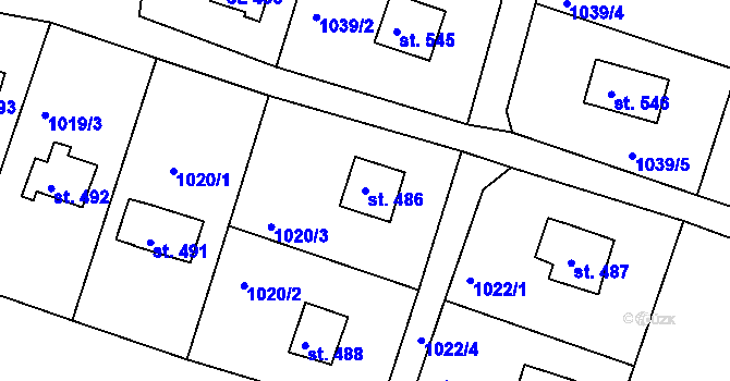 Parcela st. 486 v KÚ Dolní Křečany, Katastrální mapa