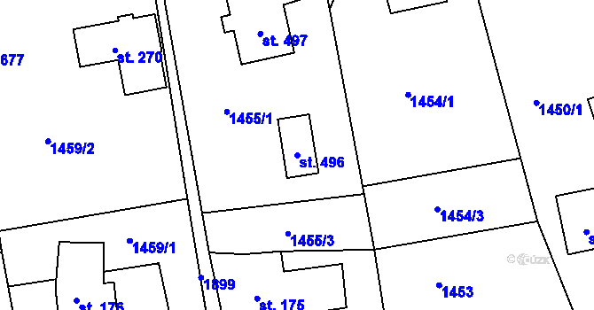Parcela st. 496 v KÚ Dolní Křečany, Katastrální mapa