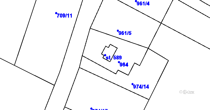 Parcela st. 589 v KÚ Dolní Křečany, Katastrální mapa