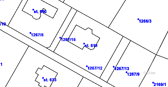 Parcela st. 619 v KÚ Dolní Křečany, Katastrální mapa