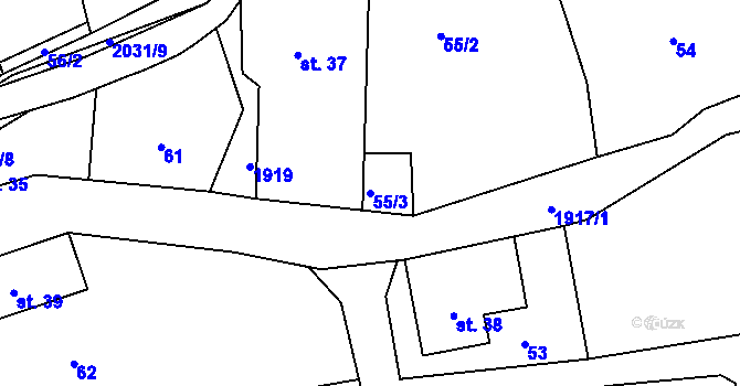 Parcela st. 55/3 v KÚ Dolní Křečany, Katastrální mapa