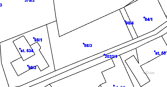 Parcela st. 98/3 v KÚ Dolní Křečany, Katastrální mapa