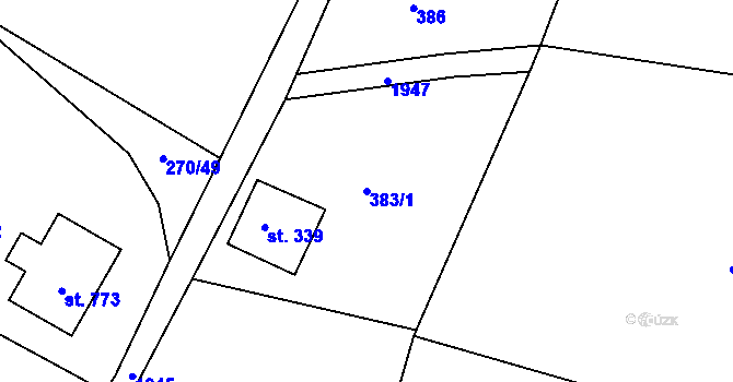 Parcela st. 383/1 v KÚ Dolní Křečany, Katastrální mapa